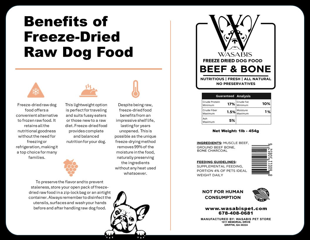 FREEZE DRIED 100% Beef & Bone Raw Dog Food